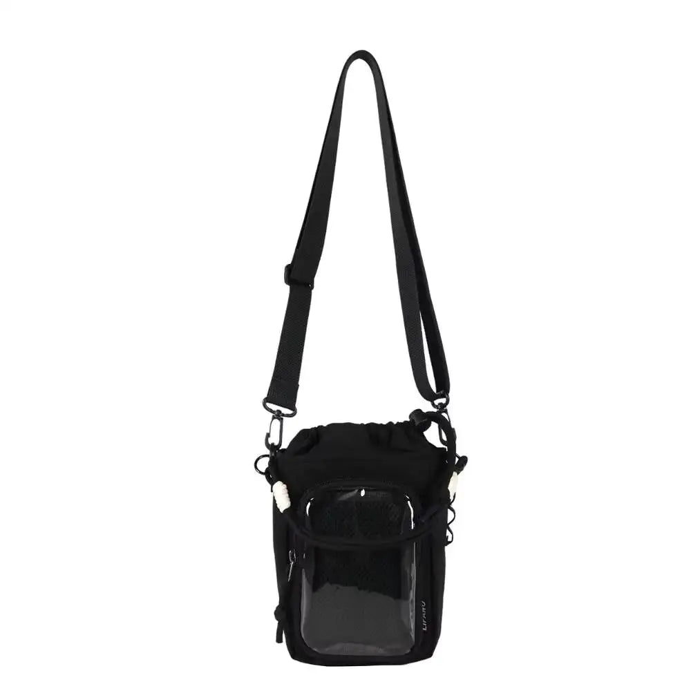 Water Bottle Crossbody Bag – Drawstring Shoulder Bag with Clear Pocket
