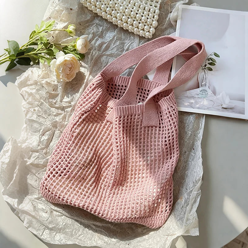 Hollow Knit Tote Bag – Women's Crochet Shoulder Bag