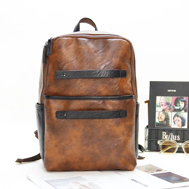 Pu Leather Large-Capacity 13-Inch Computer Backpack - Waterproof