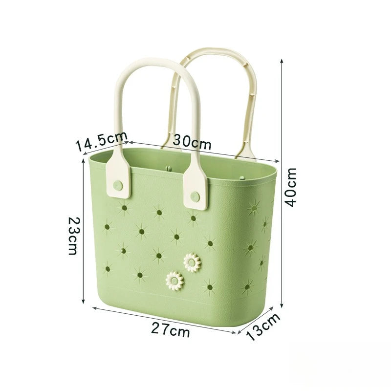 Perforated Beach Handbag – Waterproof Hollow Tote Basket Bag