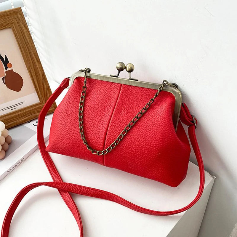 Kiss Lock Chain Crossbody Bag – Vintage Small Shoulder Purse