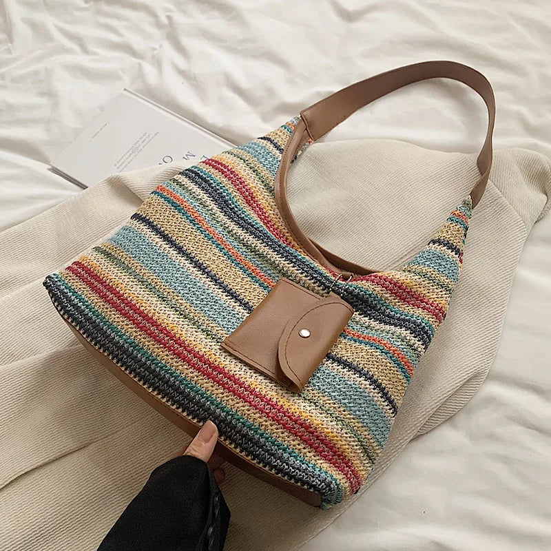 Women S Large Capacity Handmade Woven Tote Bag Commute Ins Style Vacation Beach Daily Travel