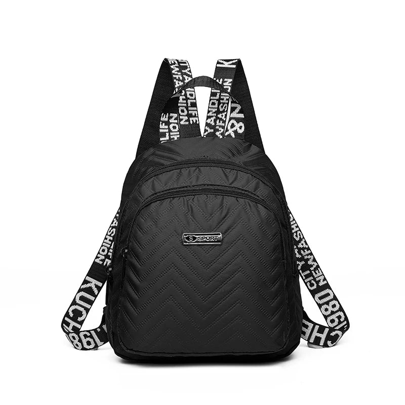 Quilted Nylon Backpack with Letter-Print Straps