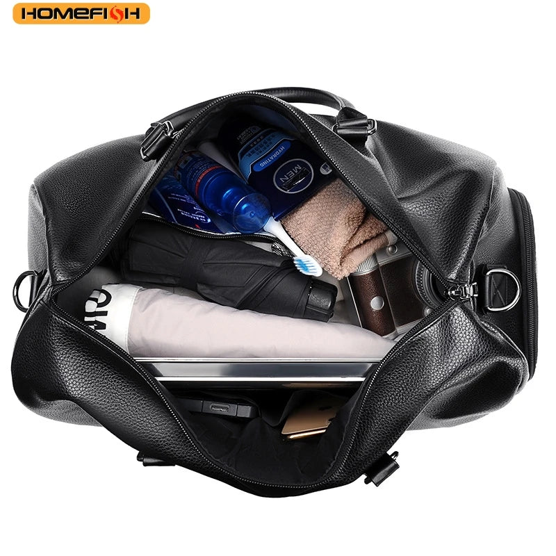 Homefish Pu Waterproof Fitness Sports Bag Retro Large Capacity Duffle Motorcycle Training Short