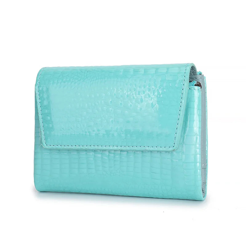 Glossy Genuine Leather Short Wallet Women High-End Lacquered Magnetic Buckle Wallet