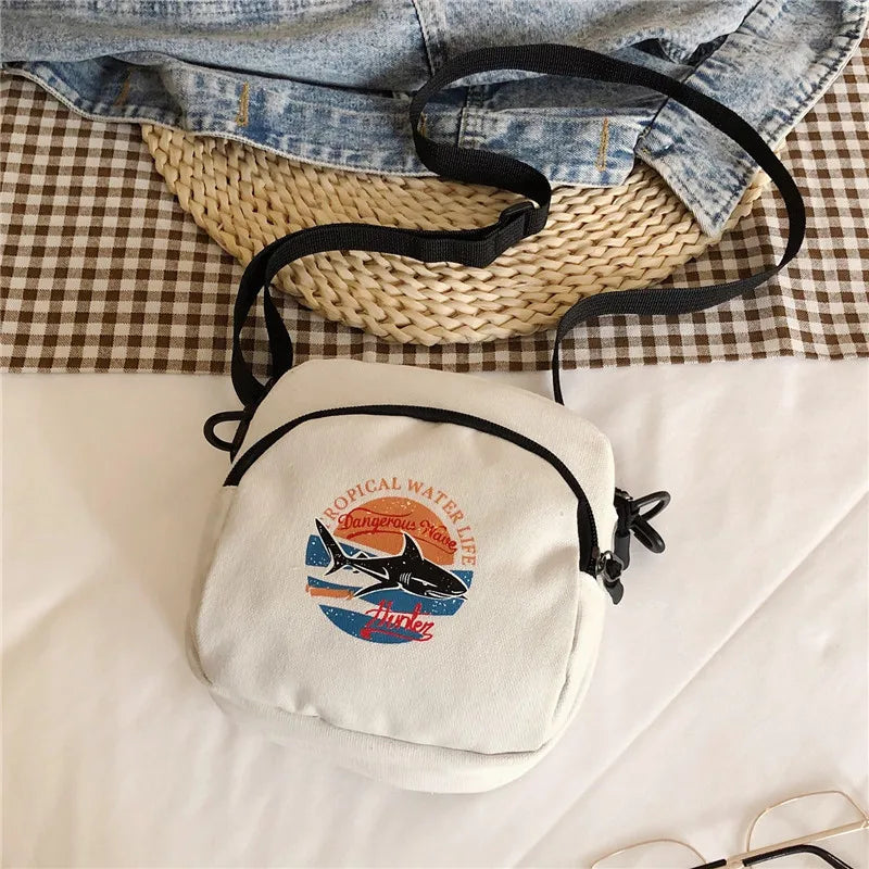 Cartoon Print Canvas Crossbody Bag – Harajuku Square Shoulder Bag