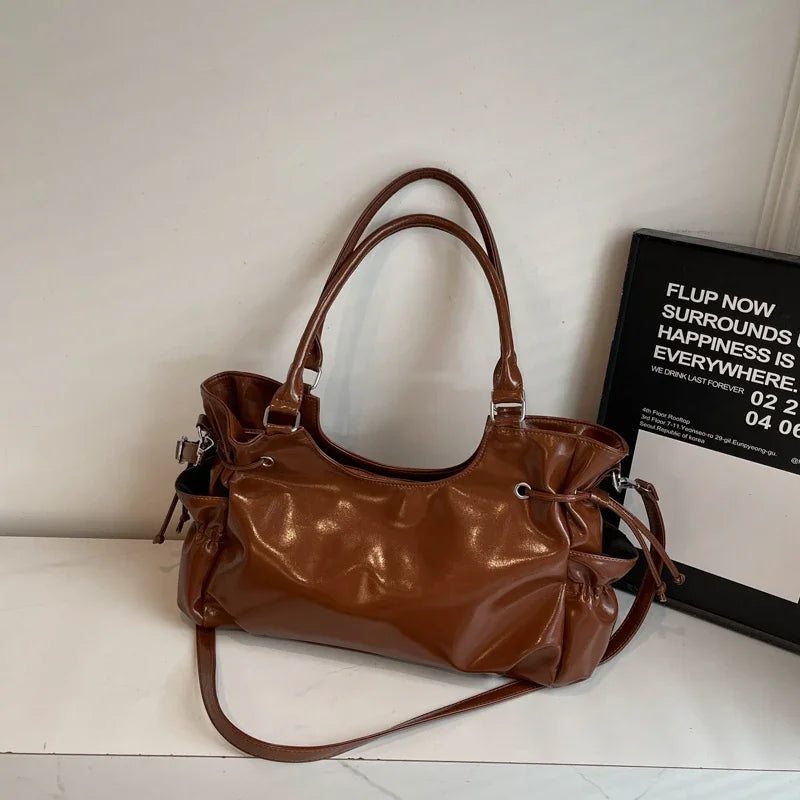 Retro-Styled Grand Smooth Pu Women S Shoulder Bag - Multi-Pocket Large-Capacity Adjustable Strap