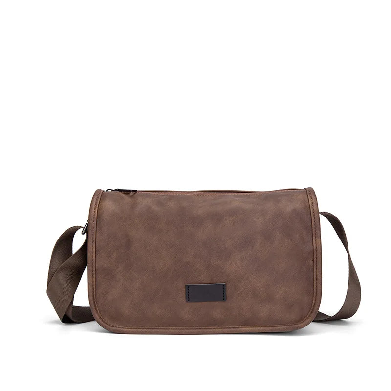 Men S Pu Leather Single-Shoulder Bag Simple Fashionable Square Crossbody Bag Young Cyclists