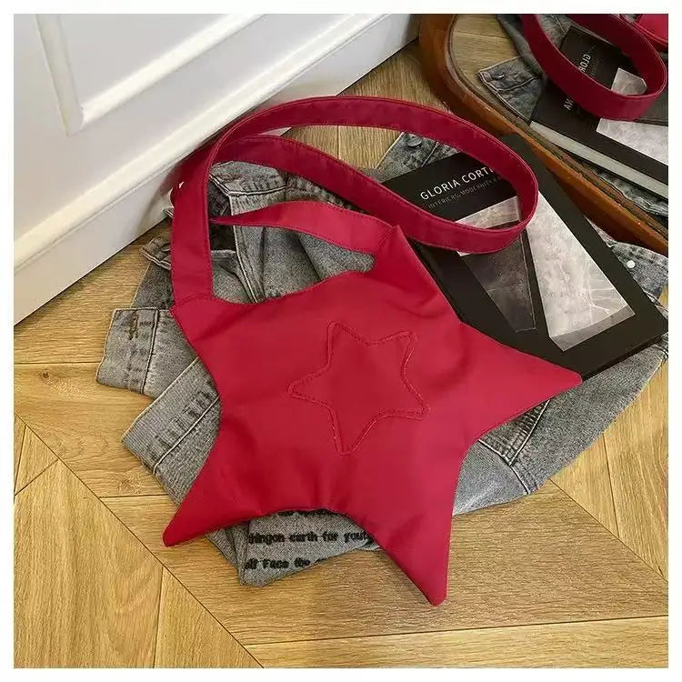 Y2k Star Shaped Tote Bag Women Cute Casual Soft Polyester Crossbody Shoulder Streetwear Harajuku