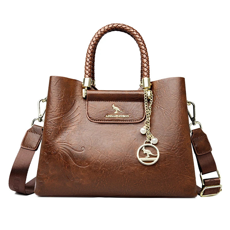Luxury Embossed PU Leather Tote Bag for Women – 3-Layer Shoulder & Crossbody Handbag