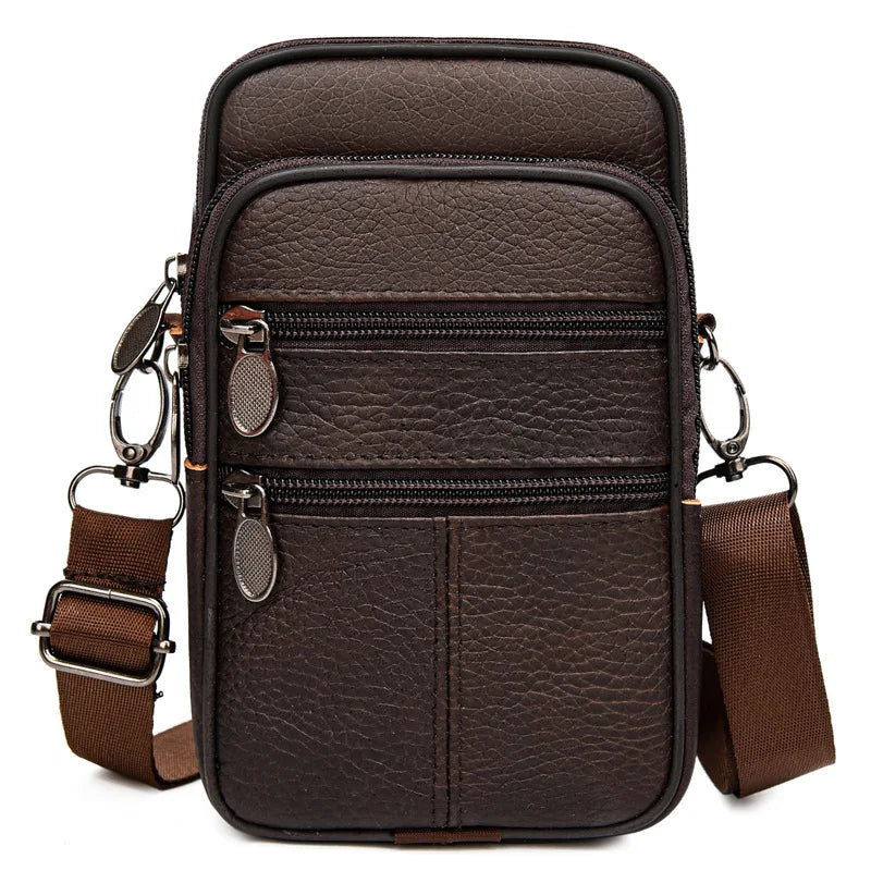 Genuine Cowhide Mobile Phone Storage Men S Waist Bag Multi-Functional Casual Crossbody Large