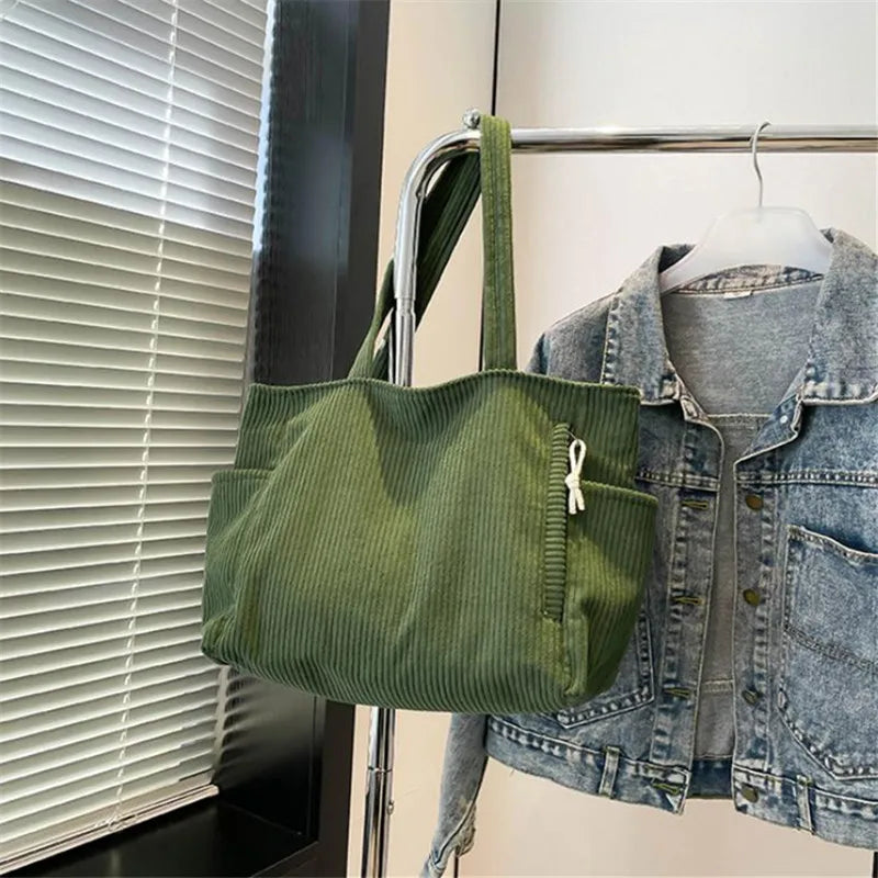 Corduroy Tote Bag Large Capacity Women's Shoulder Bag