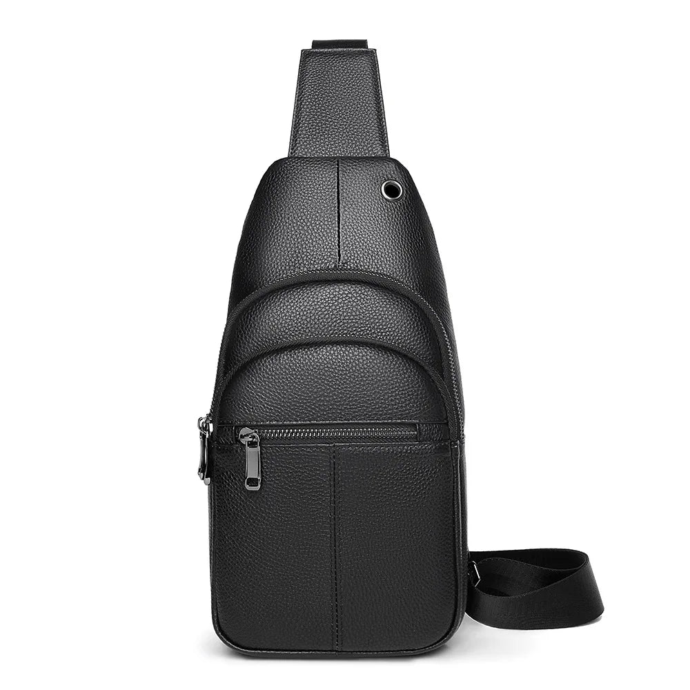 Men S Chest Bag Cowhine Simple Casual One Shoulder Sling Man Portable Diagonal Cross Backpack