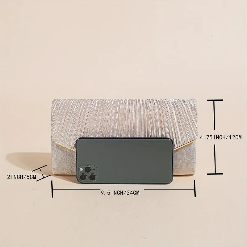 Evening Clutch Bag – Pleated Envelope Purse with Gold Chain
