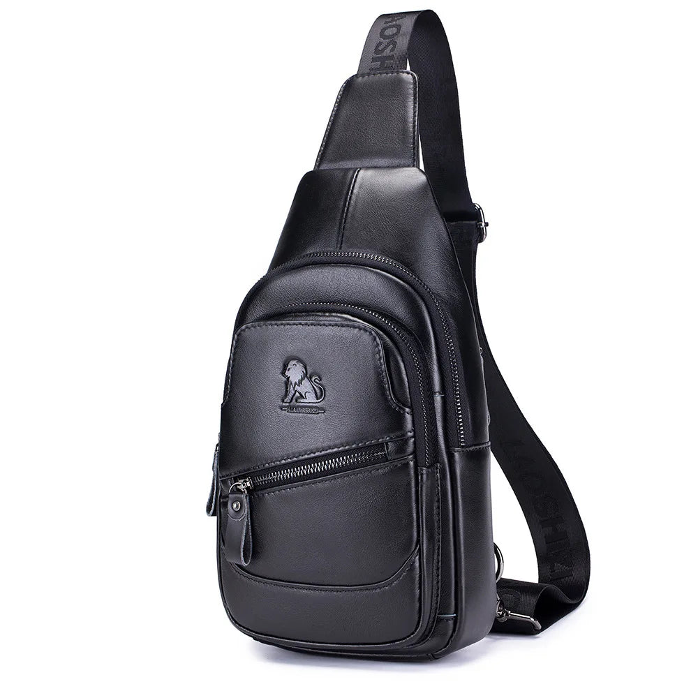Large-Capacity Genuine Leather Men S Single-Shoulder Crossbody Usb Chest Bag Top Layer Cowhide