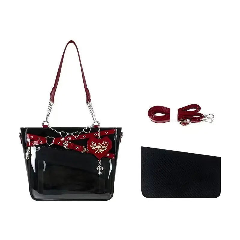 Transparent Ita Bag Large Capacity – Y2K Heart Chain DIY Display Handbag