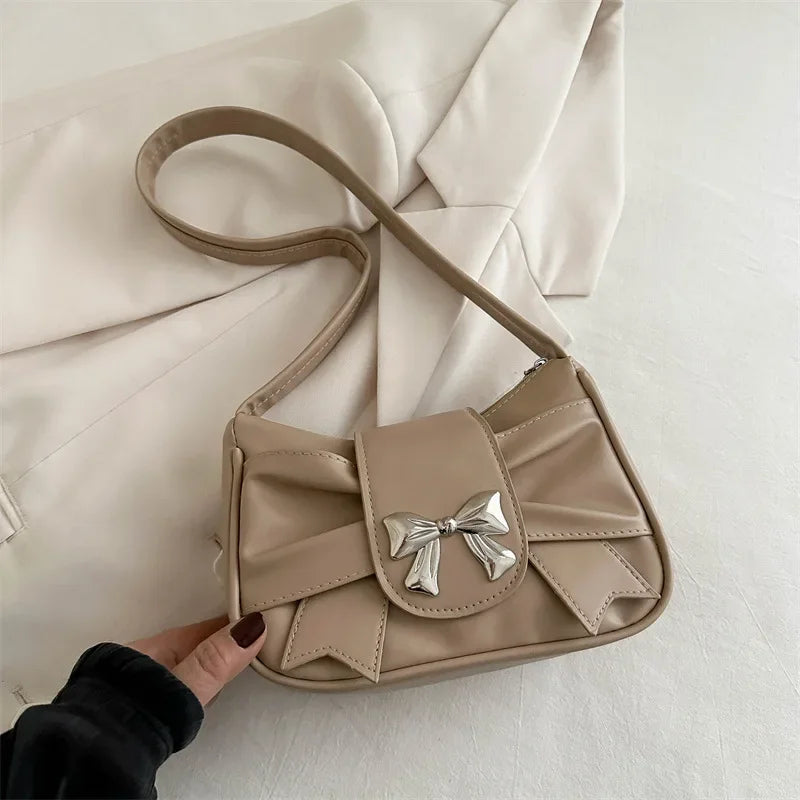 Trendy Bow Shoulder Bag Handbag Casual Underarm Daily Commuting Bags Pu Leather Lady Banquet