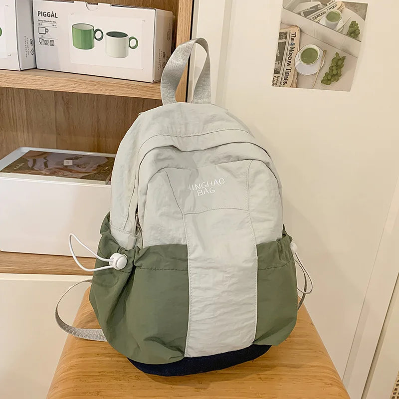 Cute Nylon Fabric Waterproof Backpack Contrasting Colors - Waterproof