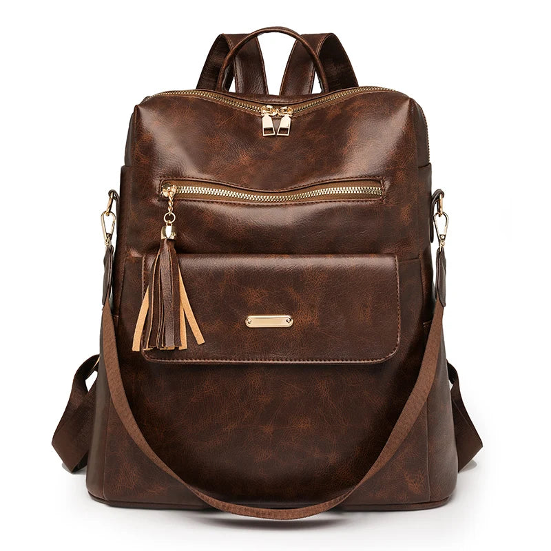 Convertible PU Leather Backpack – Women's Large Travel Bag