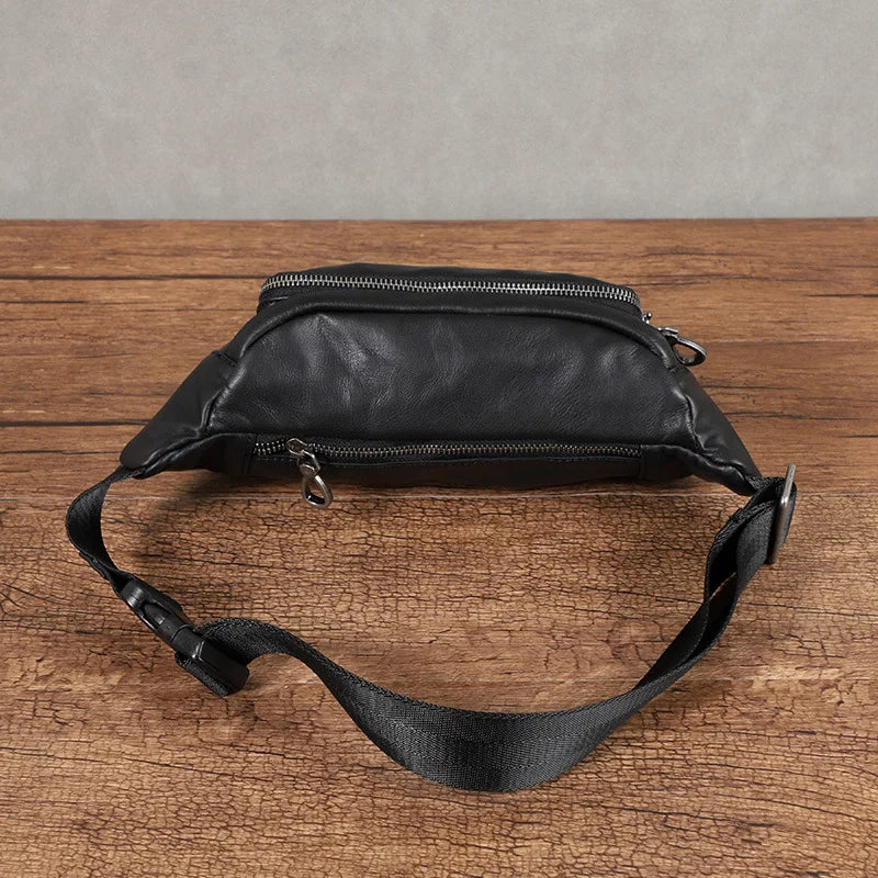 Men S Chest Bag Genuine Leather Casual Sports Crossbody Waist Bag Large-Capacity Top-Grain Cowhide