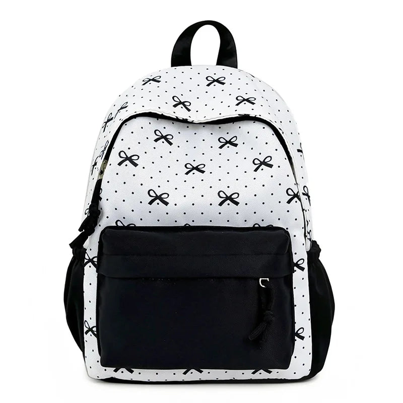 Nylon Fabric Lightweight Cute Student Backpack Color-Blocking Bow