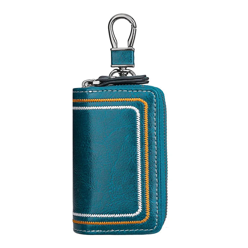 Genuine Leather Car Key Case Multi-Functional Cowhide Door Key Case Fashionable Embroidered Thread