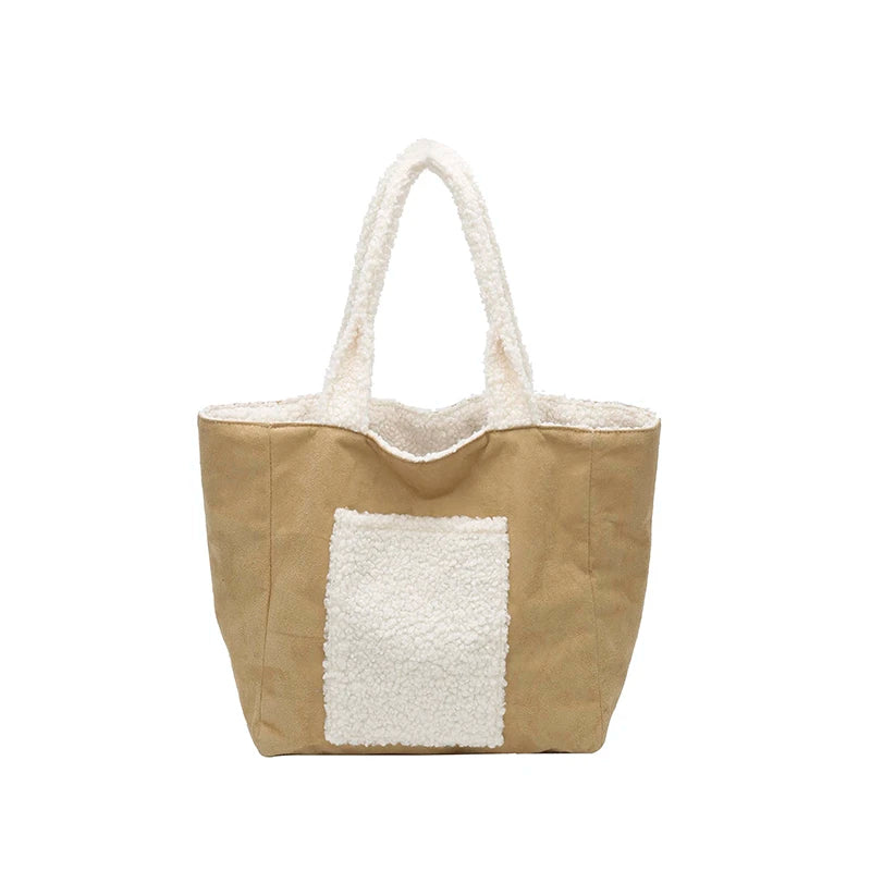 Winter Thicken Casual Tote Faux Suede Patchwork Open Large Capacity Bags Commuting Versatile