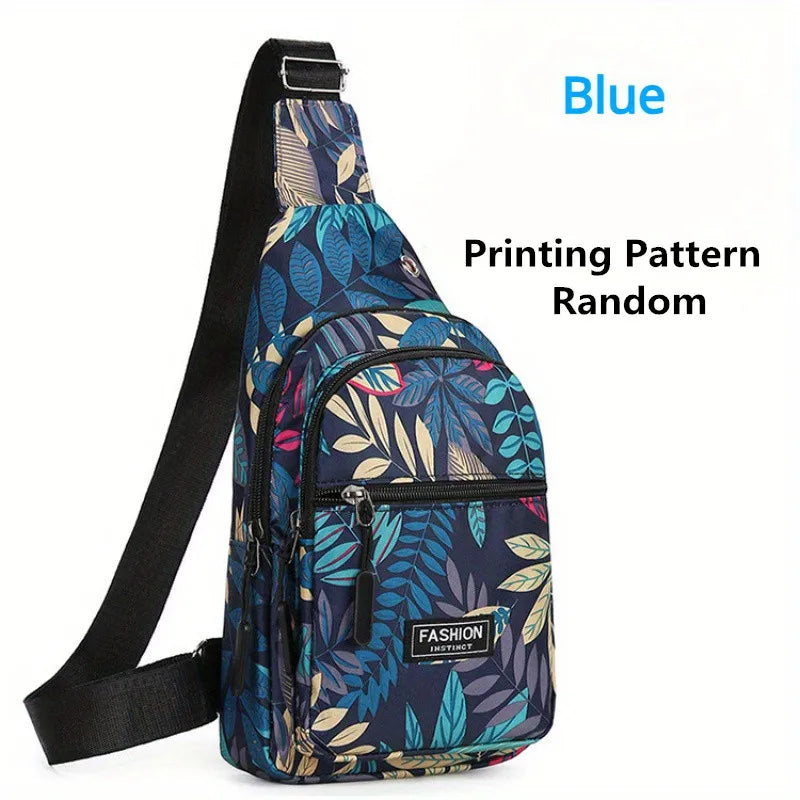 Outdoor Travel Hiking Cycling Chest Bag Women Colorful Floral Leaves Print Sling Backpack