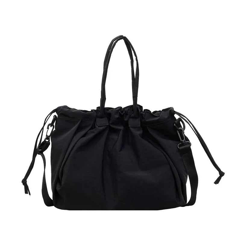 Stylish Large Capacity Nylon Tote Bag Solid Color Drawstring Soft Cloud Lightweight Simple Commuter