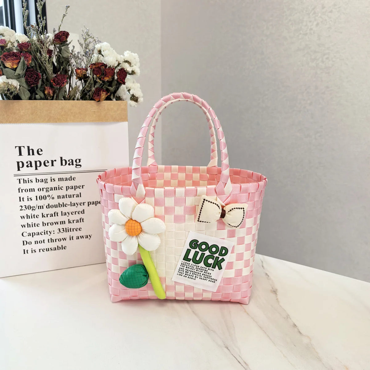 Picnic Bag Hand-Held Large Capacity Woven Tote Bags Woman Shoulder Cute Designer Sac Main Femme