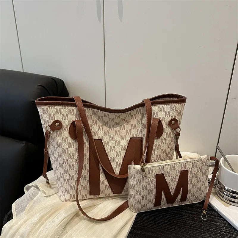 Monogram Tote Bag Set – Large Shoulder Bag with Mini Pouch