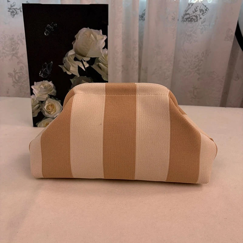 European American Trendy Hot-Selling Women S Striped Makeup Bag Knitted Bag Summer Beach Clutch Bag