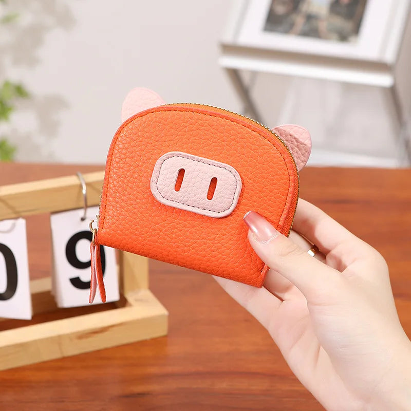 Organ Card Bag Ladies Cartoon Cute Piglet Holder Multi-Slot Large Capacity Certificate Zipper Coin