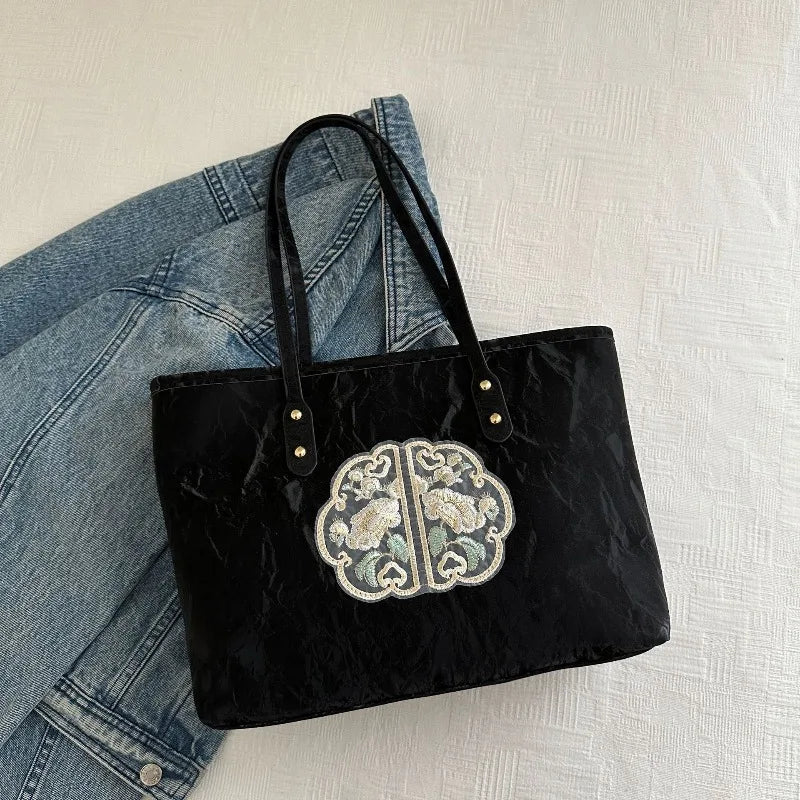 Trendy Lace Embroidered Commuting Tote Bags Women Shoulder Bag Class Girl Shopping Purse Handbags
