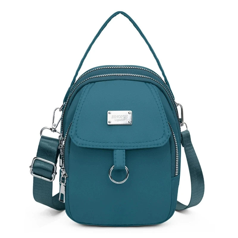 Mini Crossbody Bag for Women – Nylon Multi-Zip Shoulder Purse with Top Handle
