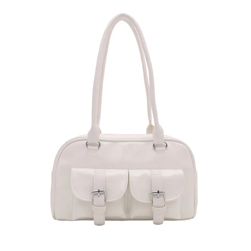 Patent Leather Tote Bag for Women – Retro Buckle Shoulder Handbag