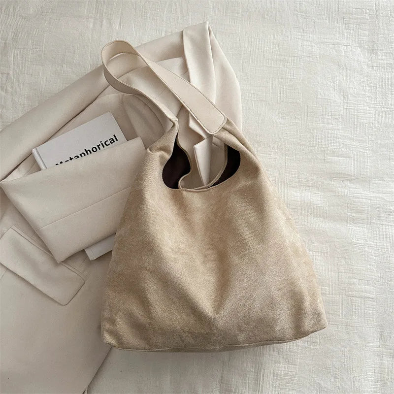 Faux Suede Women S Bag Simple Large Capacity Korean Version Trendy Casual Shoulder Armpit Bag Pure