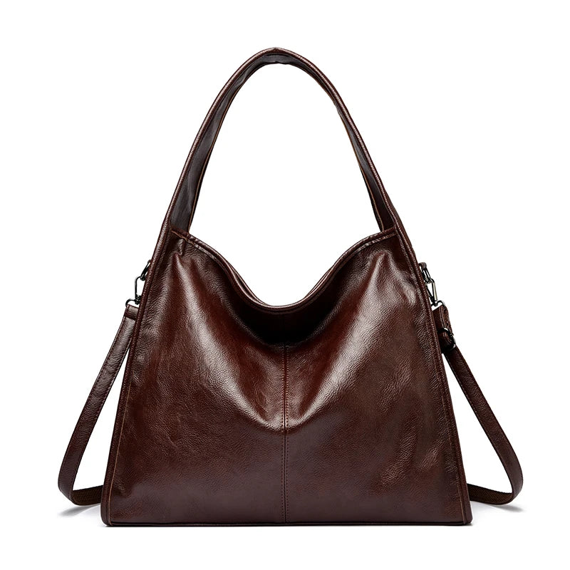 Vintage Oil Wax Leather Tote Bag for Women – Large Capacity