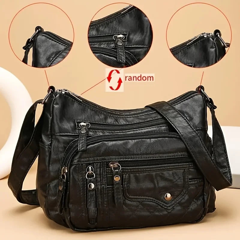 Vintage Faux Leather Messenger Bag for Women – Water-Resistant