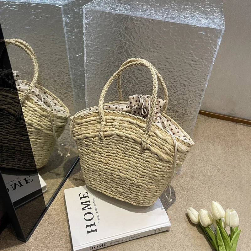 Straw Woven Basket Handbag – Women's Summer Tote