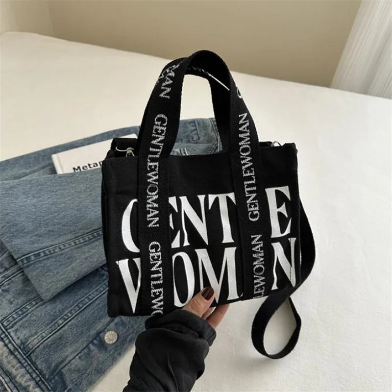Canvas Crossbody Tote Bag – Bold Letter Print for Women