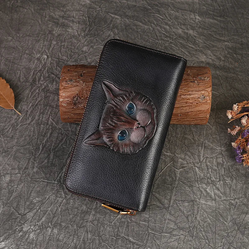 Head Layer Leather Wallet Men Women General Cat Large Capacity Card Position Mobile Phone Storage