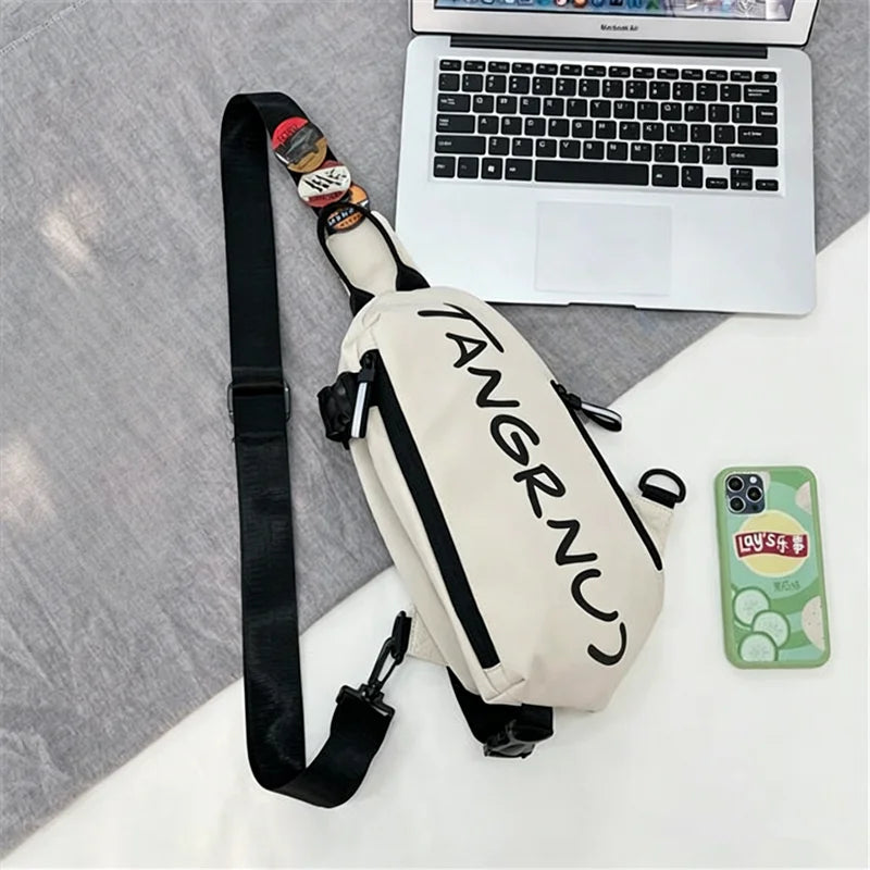 Crossbody Sling Chest Bag with Badge & Bear Pendant – Unisex