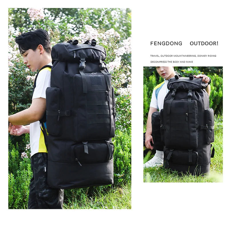 100l Large Mountaineering Backpack Outdoor Climbing Bag Tactical Rucksack Hiking Camping Travel