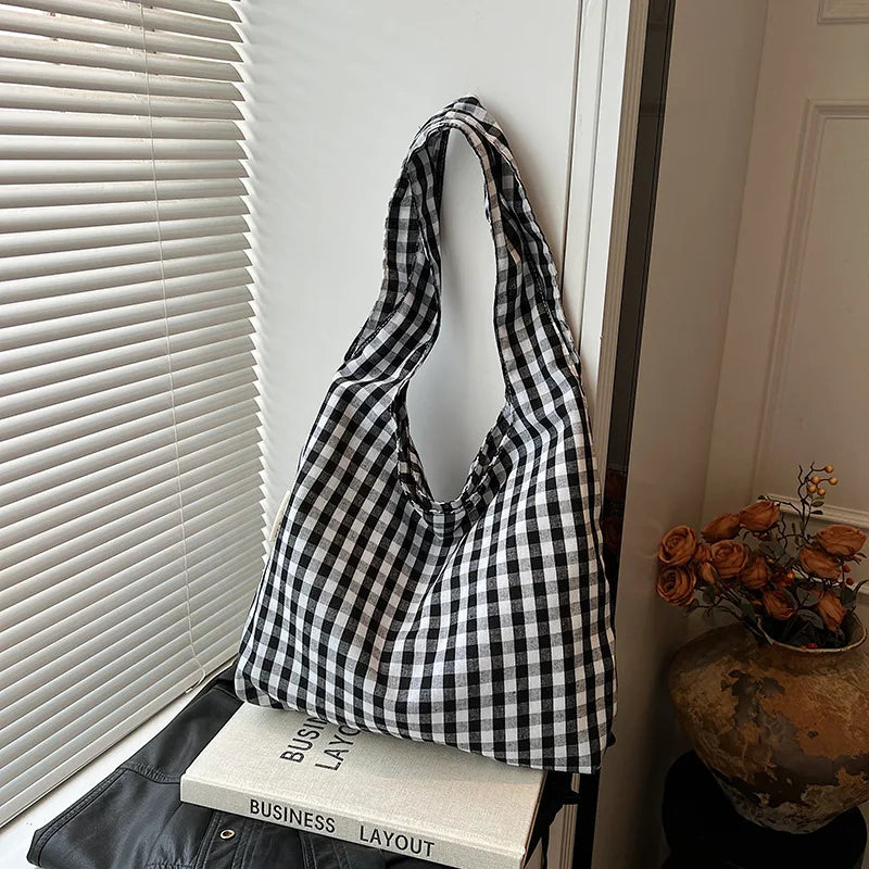 Korean Vintage Plaid Underarm Bags Lightweight Large Capacity Single Shoulder Bag Students Commute