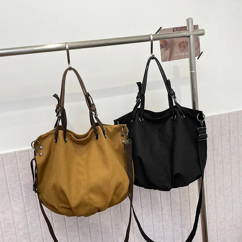 Vintage Large-Capacity Tooling Canvas Bag Student Class Versatile Tote Bag Commuter Shoulder
