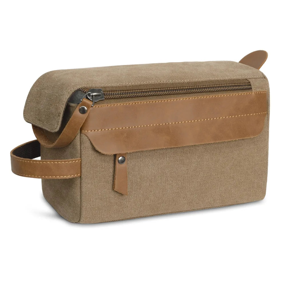 Travel Portable Large Capacity Storage Canvas Crazy Horse Leather Stitching Color Contrast Wash