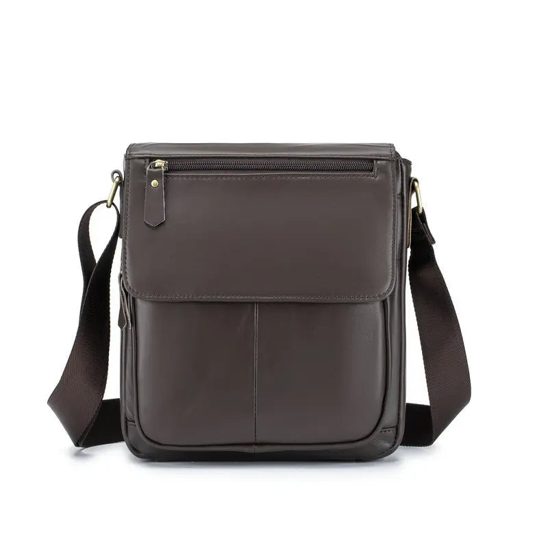 Head Layer Cowhine Retro Cover Type Diagonal Cross Bag Commuting Large Capacity Real Leather Men S