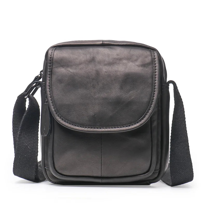 Men S Genuine Leather Simple Single-Shoulder Cowhide Crossbody Bag