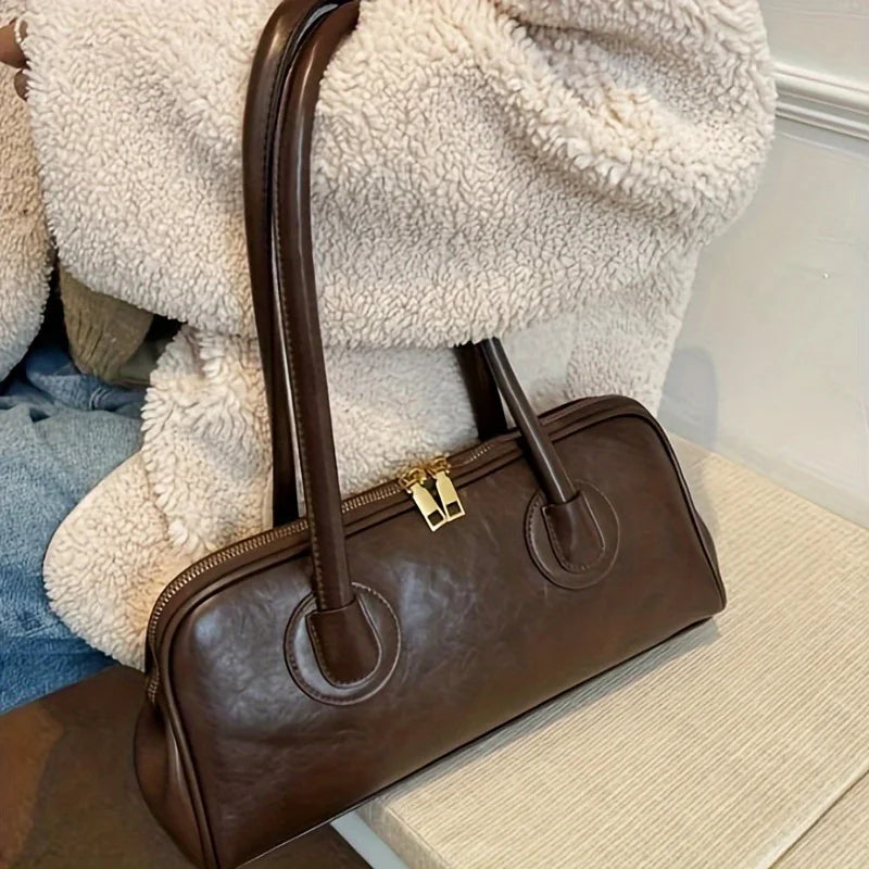 Faux Leather Shoulder Bag – Elegant Women's Handbag with Stitching Detail